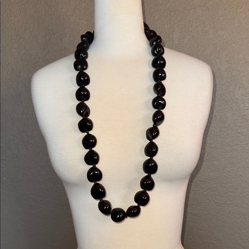 Vintage Black Lacquered Kukui Nut Lei - Hawaiian Necklace